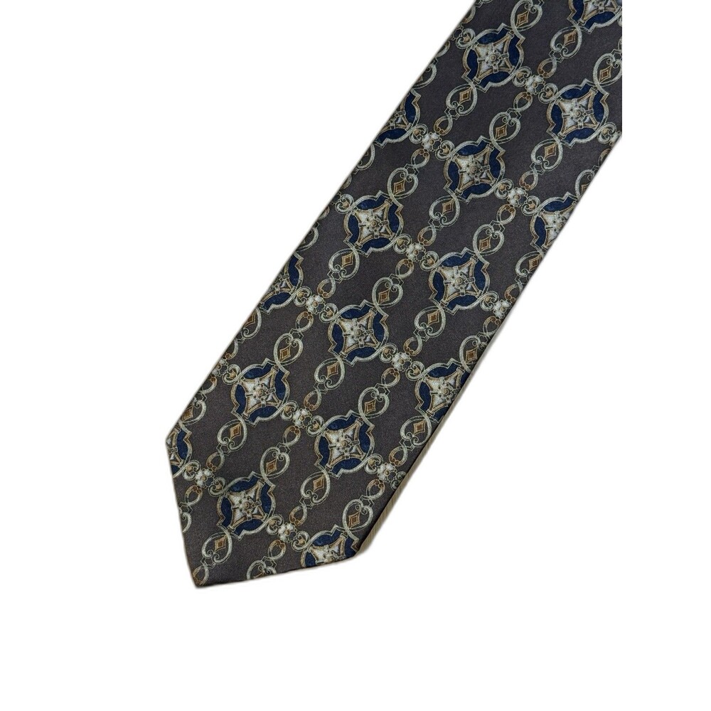 Bill Blass Men's 100% Silk Tie Brown Blue Gold Medallion Executive Necktie